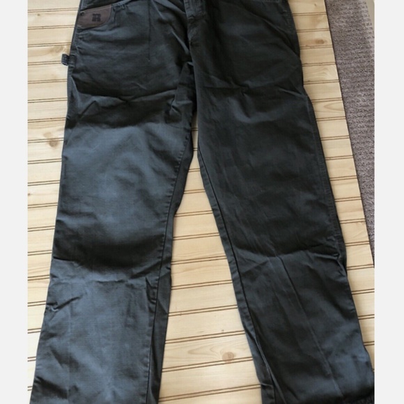 Wrangler Riggs Workwear Olive Green Canvas Ripsop Carpenter Workpants Men 38x32 - Picture 4 of 12